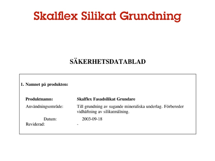 Säkerhetsdatablad Silikat Grundning SE
